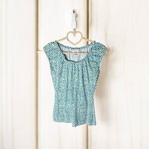 LOFT Teal and White Patterned Blouse